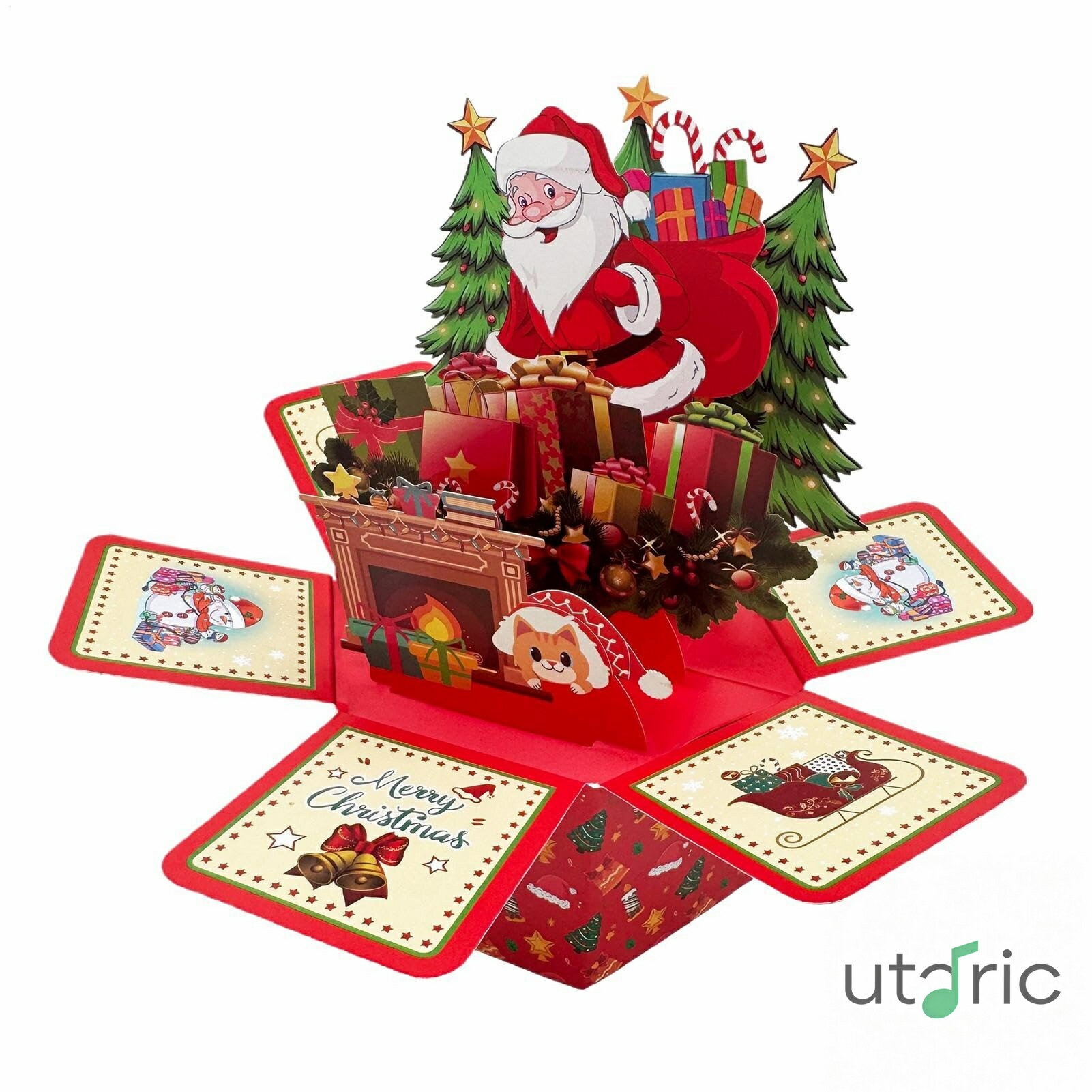 Rakuten - 3Dメリークリスマスカード ポップアップ | パーティー サンタ 挨拶カード - 六角形のデスクやテーブル装飾 エンベロープと付箋付き 家庭用 クリスマスディナー 大人向けパーティー 子供の誕生日 ホリデー