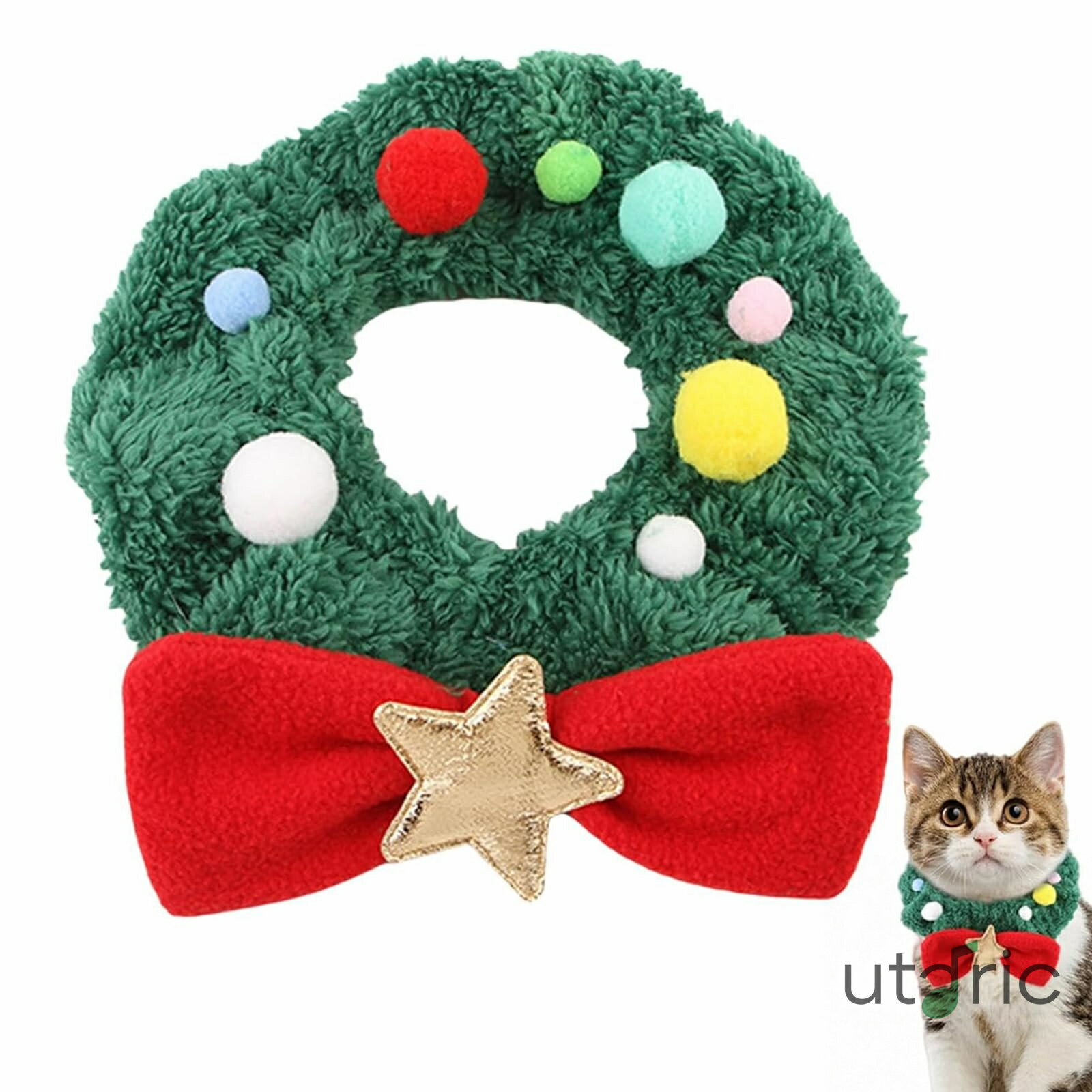 犬用クリスマス首輪 ペットの首輪 リボン+五芒星 ポンポン ペット首輪 クリスマスペットスカーフ ペットコスチューム 猫の首輪装飾 ペット用品のサムネイル