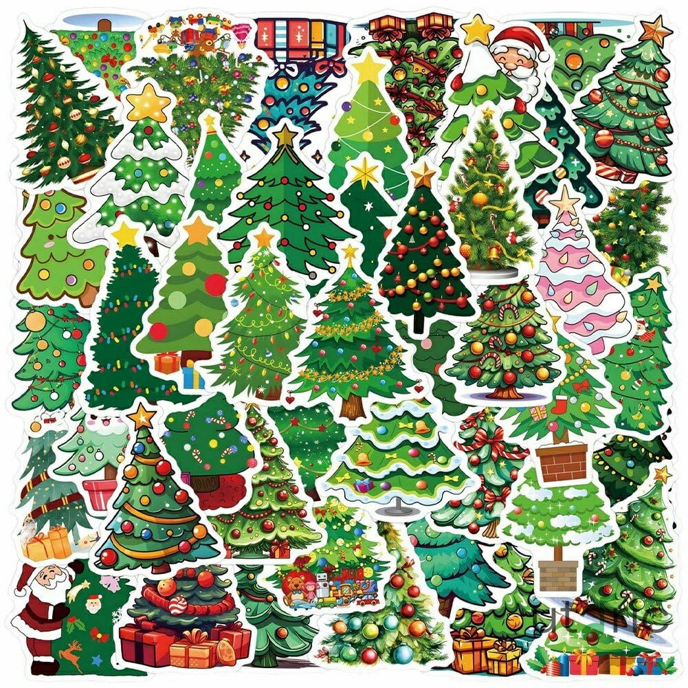 クリスマスツリー シール ステッカー 55枚 クリスマス飾り 手帳シール 防水 おしゃれ DIY 自転車 ヘル..