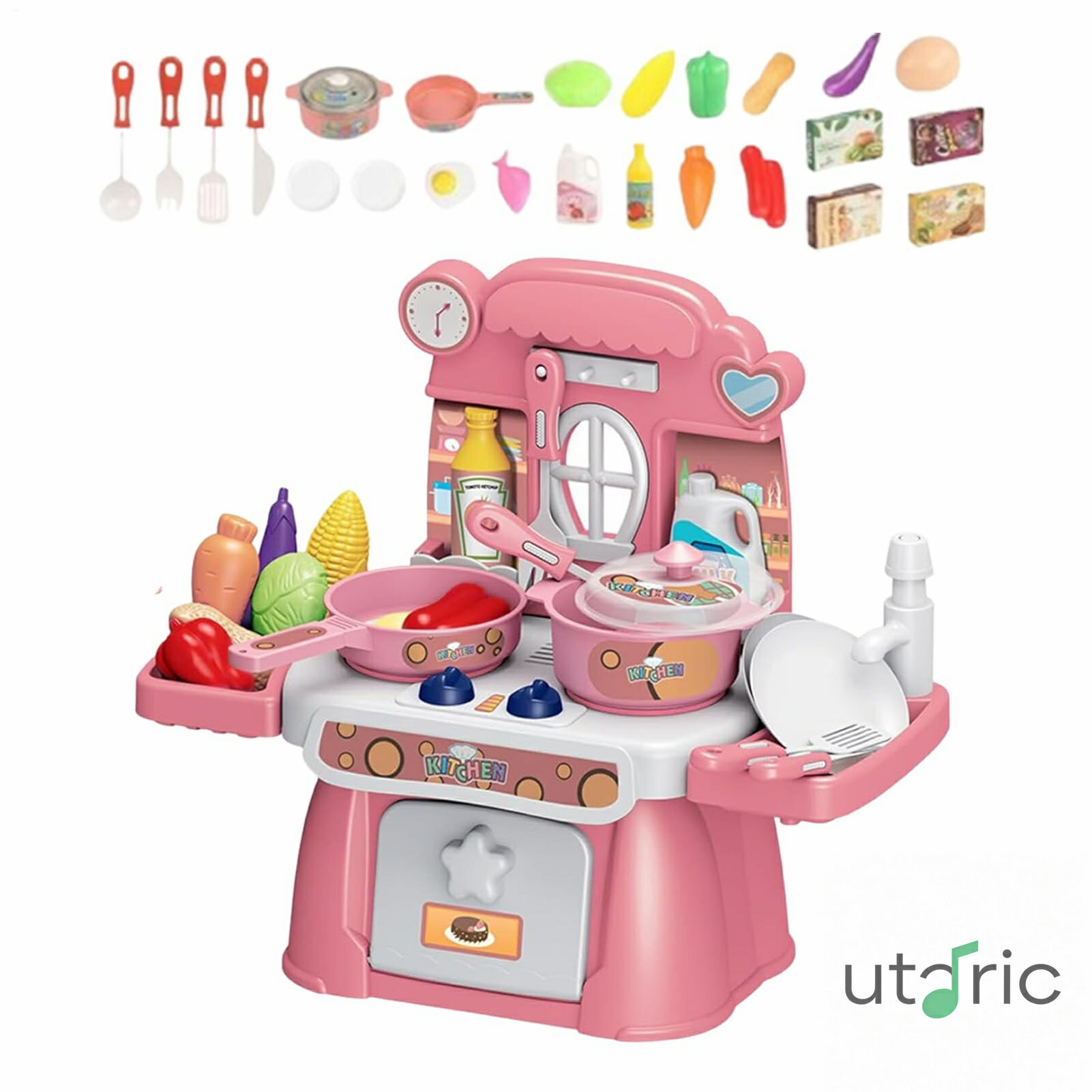 玩具キッチンセット 幼児向けキッチンプレイセットおもちゃ - 知育ゲーム 就学前教育 男の子女の子 クリスマスや誕生日プレゼント パーティー景品