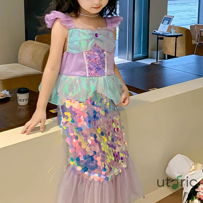 人魚姫コスチューム マーメイド仮装 コスプレ衣装 子供仮装舞踏会 ワンピース 演劇ドレス 子供向け ステージ衣装 クリスマス ハロウィン 変装 誕生日 演出 仮装 プレゼント (140cm)