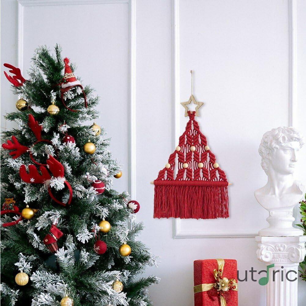 Rakuten - タペストリー マクラメクリスマスツリー 綿織り 壁掛け 編み込み 五芒星 ペンダント クリスマス 飾り 装飾用