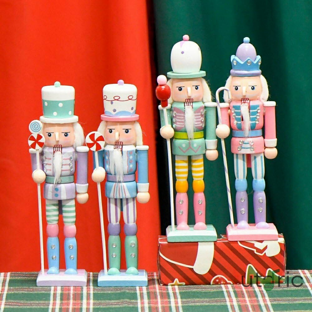 クリスマス くるみ割り人形 18cm 木製 フィギュア 人形 兵士 ハンガリー騎兵 クリスマスツリー 飾り デコレーション プレゼント 4個セット （マカロンカラー）