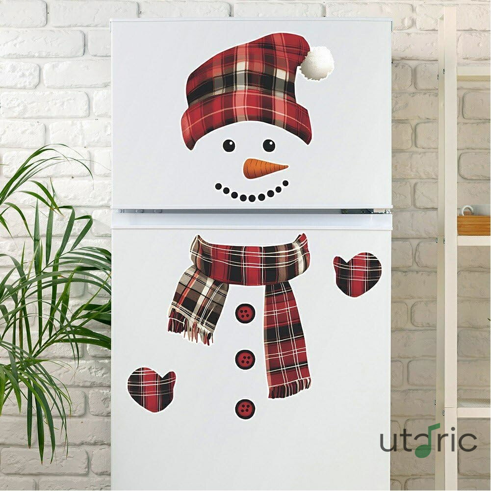 冷蔵庫ステッカー 雪だるま クリスマス シール ステッカー 粘着デカール 赤いチェック柄 かわいい ドア..
