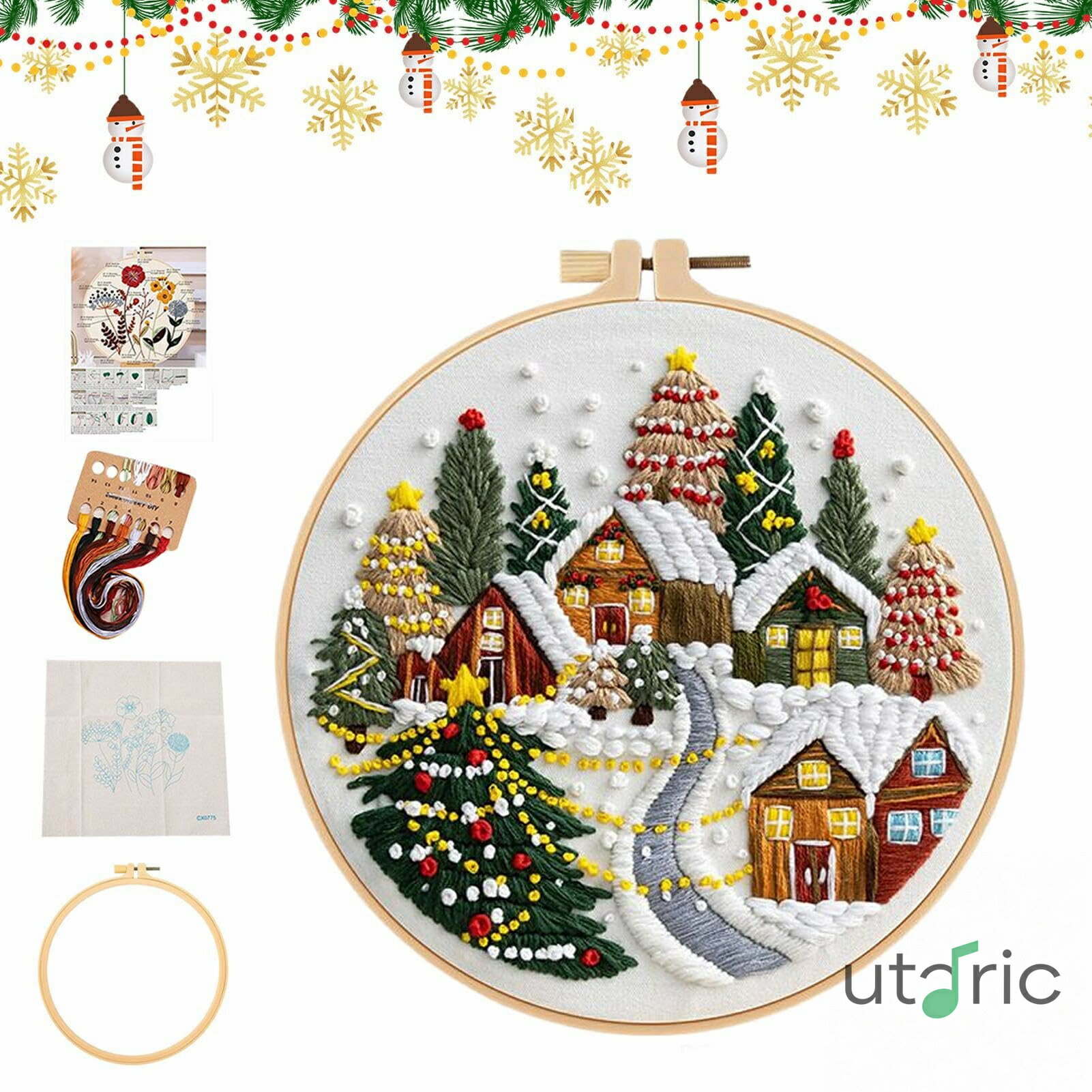 クリスマス刺繍パターン | 初心者向けクリスマス刺繍キット 大人用 | アートクラフト ホームデコレーション オフィスデスクや棚の装飾に最適 | 子供や初心者のためのホリデーパーティー向けギフト