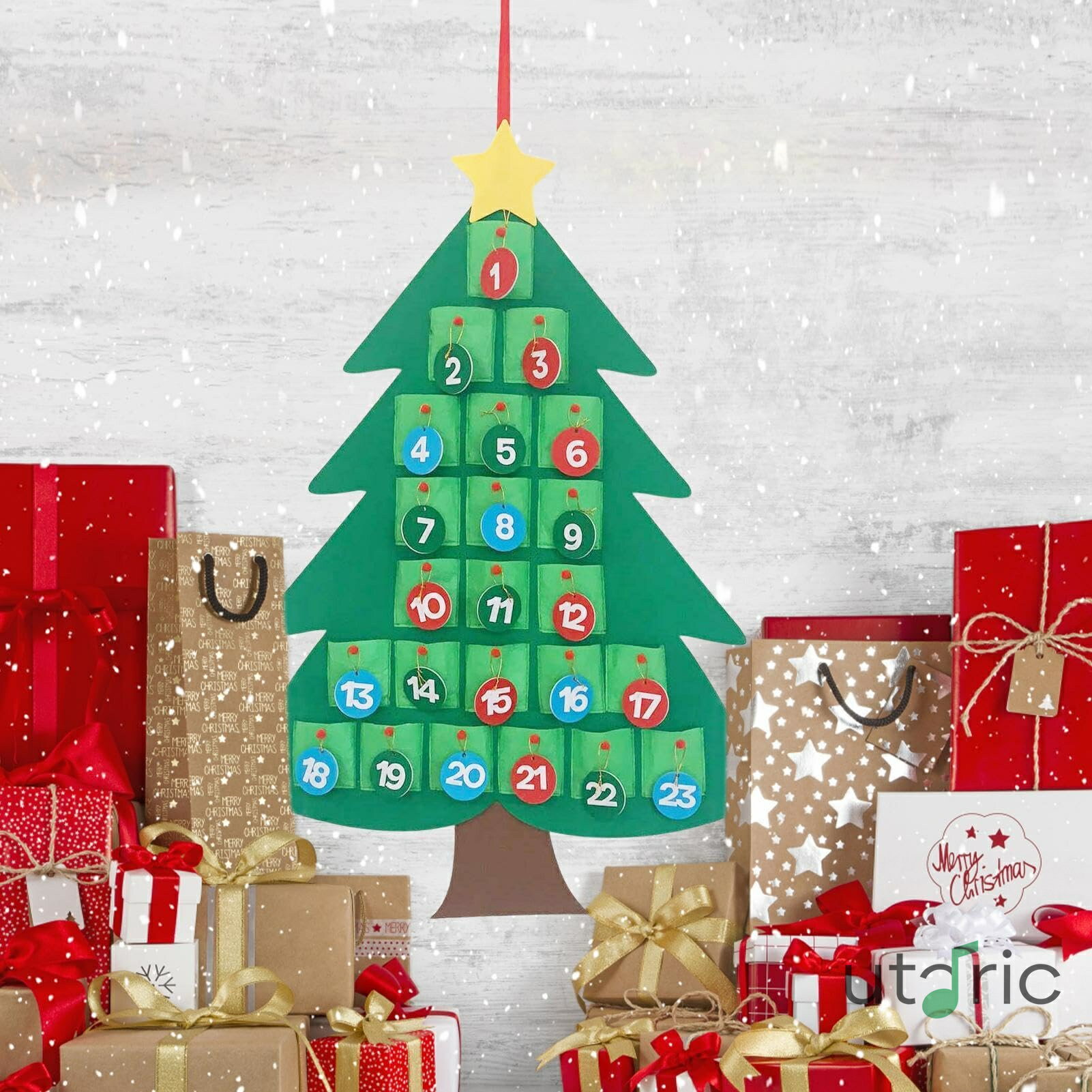 クリスマス カウントダウン フェルト クリスマス ツリー クリスマスツリーフェルトカウントダウンカレンダー - 教育的でクラシックなクリスマスツリーの装飾品、ホリデーホームデコレーションのカウントダウン