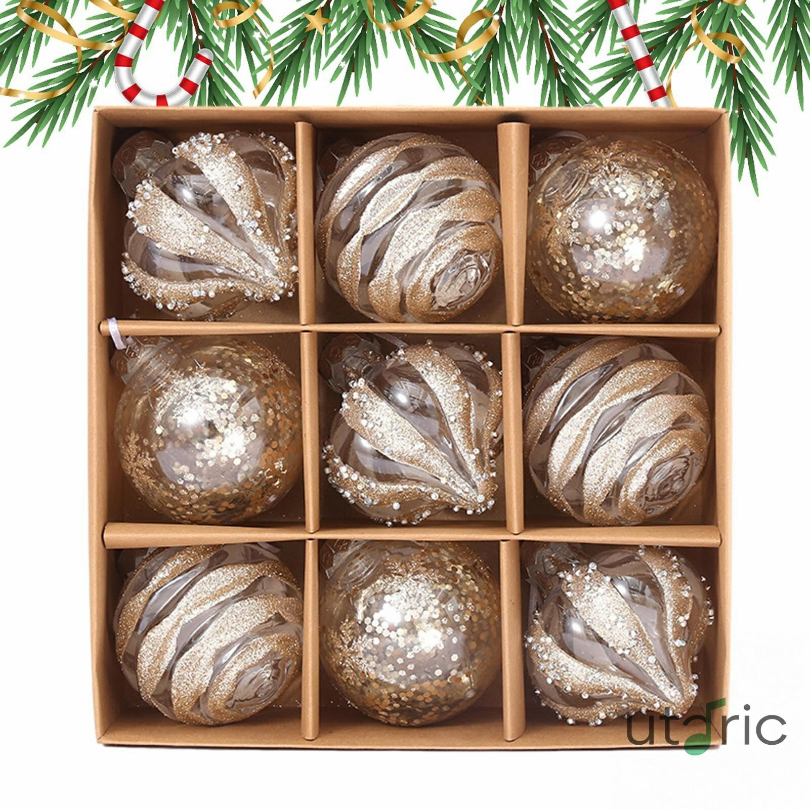 クリスマスツリー飾りセット | 9個のボール装飾 | 家庭やリビングルーム アパート 店舗 ウィンドウディスプレイ用 | 教室でのアクティビティに最適