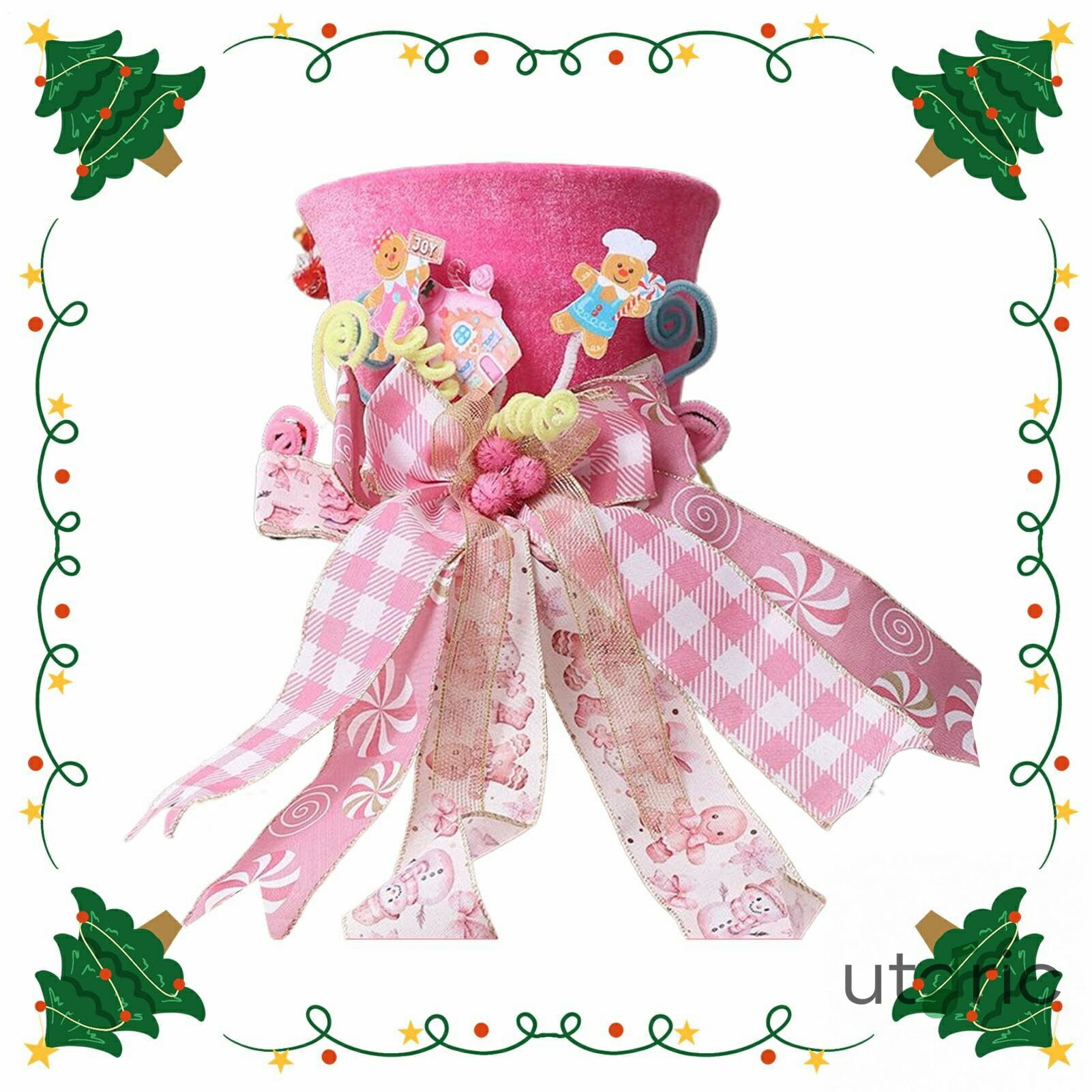 クリスマスツリートッパー装飾 | ホリデーツリーハットトップ装飾 ボウリボン付き | オーナメント ホー..