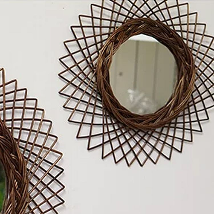 鏡 ミラー 壁掛け ウォールミラー インテリア 丸 編み 柳 ウィッカーミラー Sサイズ 丸型 円形 サークル 玄関 エントランス リビング トイレ バスルーム シンプル オシャレ 可愛い [3]