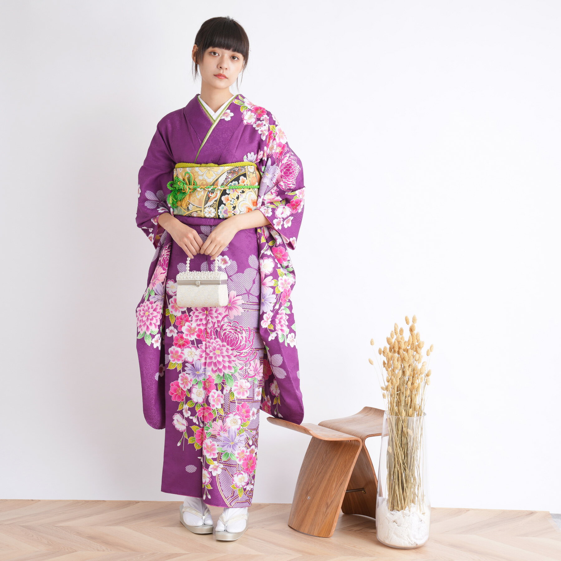 Rakuten - 【レンタル】【振袖 着物 21点セット 絵羽 梅紫に古典柄】着物セット 女性 成人式 結婚式 前撮り20歳 20才 二十歳 二十才 はたち 正装 和装 フォーマル 晴れ着 記念撮影 足袋プレゼント 往復送料無料