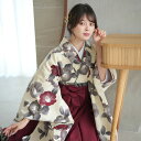 【レンタル】【utatane 袴 17点セット 格子ベージュにえんじ椿】二尺袖着物 はかま フルセット 卒業式 大学生 専門学生 レディース 女性 袴91-99cm(身長153-170cm)足袋プレゼント 重ね衿縫い付済 往復送料無料
