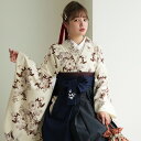 【レンタル】【Heather 袴 17点セット オフホワイトに咲くピオニー 日本製】オフ白系 デニム切替え 二尺袖着物 はかま フルセット 卒業式 大学生 専門学生 レディース 女性 足袋プレゼント 重ね衿縫い付済 往復送料無料