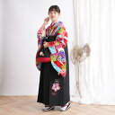 【レンタル】【袴 17点セット 赤と水色の縞々菊】二尺袖着物 はかま フルセット 卒業式 大学生 専門学生 レディース 女性 袴91-99cm(身長153-170cm)足袋プレゼント 重ね衿縫い付済 往復送料無料