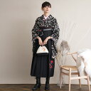 【レンタル】【袴 17点セット クリームにモノクロのバラ】二尺袖着物 はかま フルセット 卒業式 大学生 専門学生 レディース 女性 袴95cm(身長約158-...