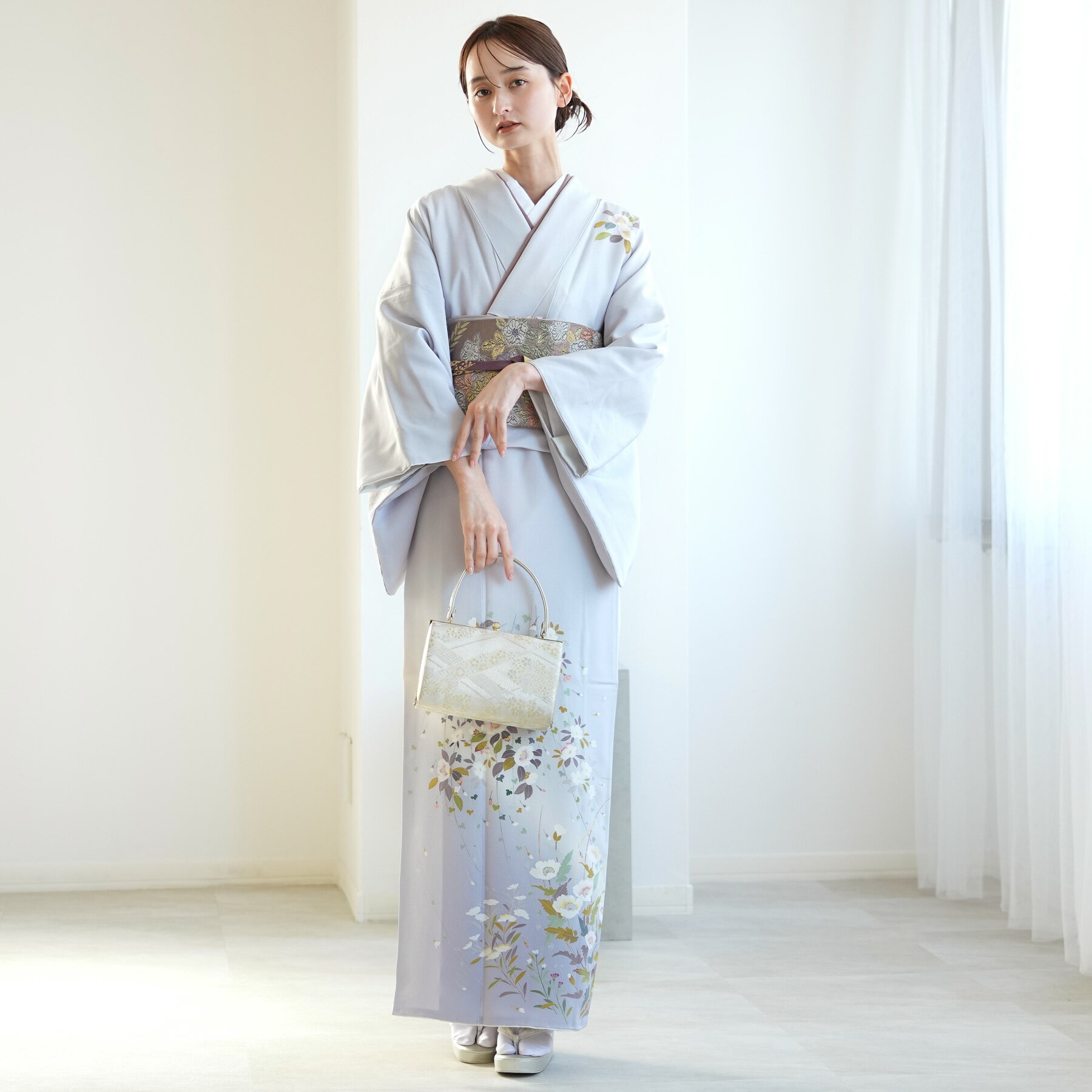 【レンタル】訪問着 20点セット フリーサイズ（身長153-168cm） 訪問着 着物 フルセット 花 女性 青系 女性 レディース ブルー 緑 白 椿 桜 枝 蕾 フォーマル 入学式 卒業式 結婚式 二次会 お宮参り 食事会 七五三 パーティー 往復送料無料