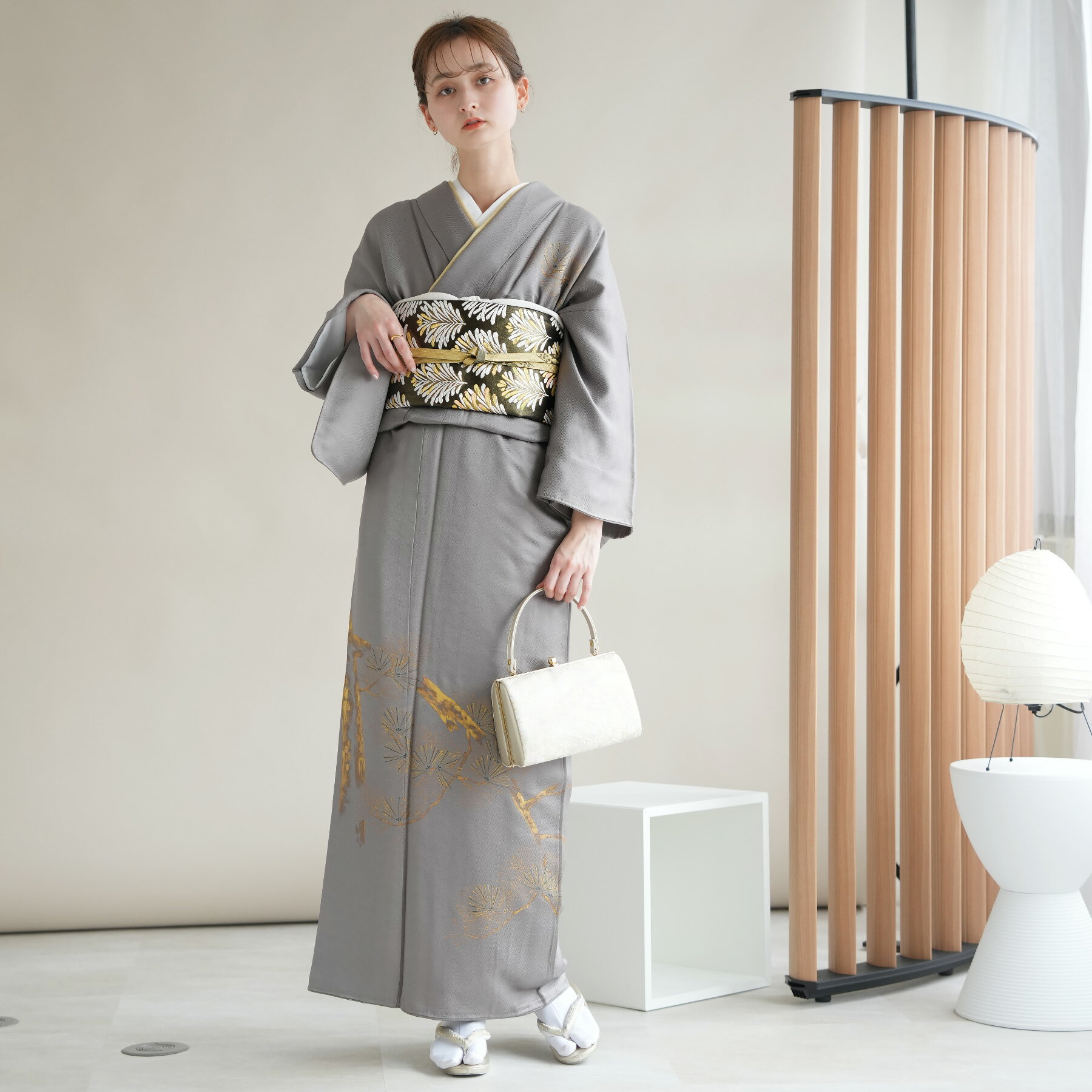 【レンタル】訪問着 20点セット フリーサイズ（身長154.5-169.5cm） 訪問着 レンタル 七五三 母 松 フルセット 女性 グレー系 女性 ladies ワントーン シック 金彩 フォーマル 入学式 卒業式 結婚式 二次会 お宮参り 食事会 パーティー 式典 往復送料無料