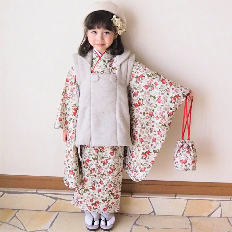 【レンタル】七五三 ひよこ商店 三歳用被布コート9点セット レトロ 大正浪漫 着物 被布コート ベレー帽 重ね衿 長襦袢 巾着 草履 足袋 三歳 三才 3才 3...