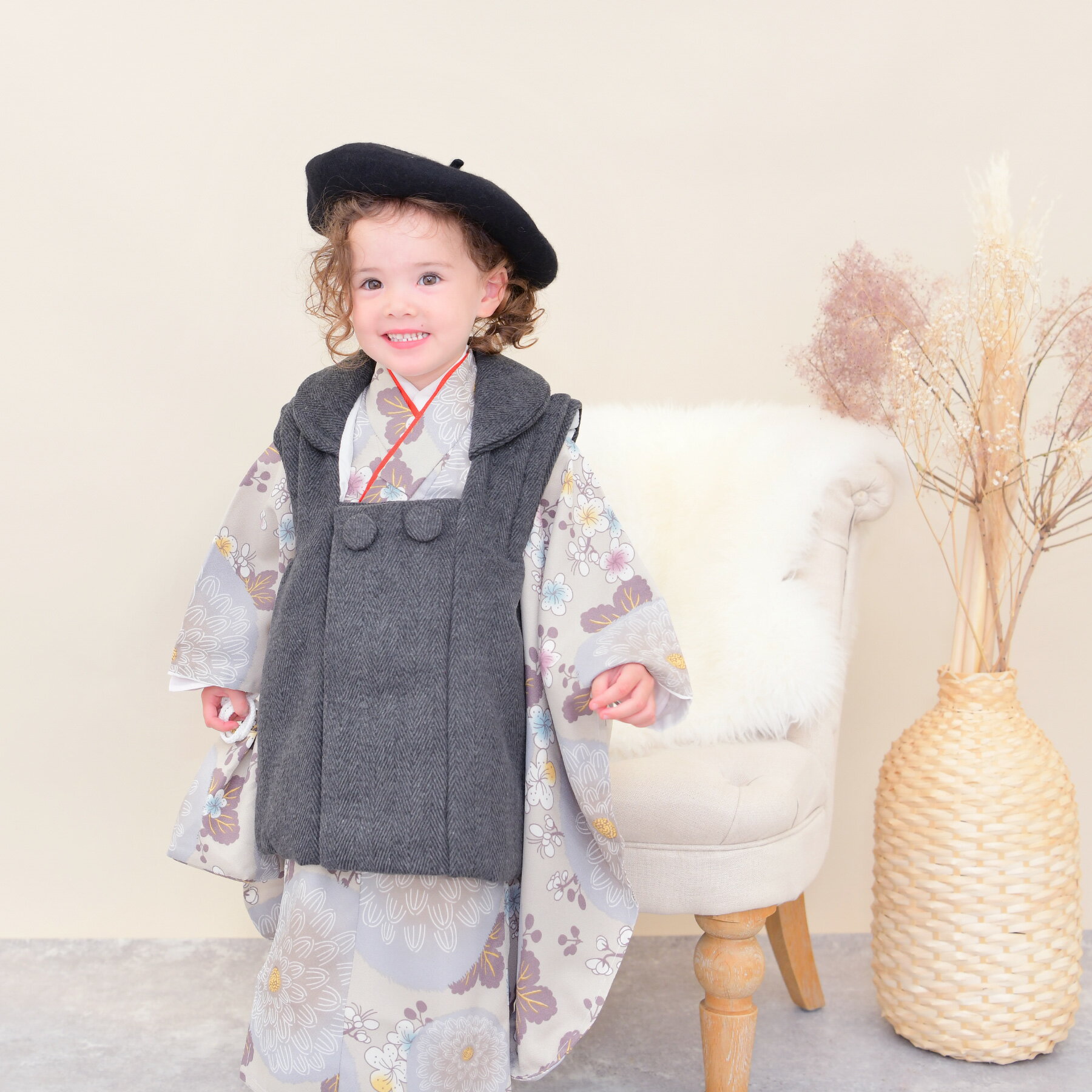 【レンタル】七五三 ひよこ商店 三歳用被布コート9点セット レトロ 大正浪漫 着物 被布コート ベレー帽 重ね衿 長襦袢 巾着 草履 足袋 三歳 三才 3才 3...