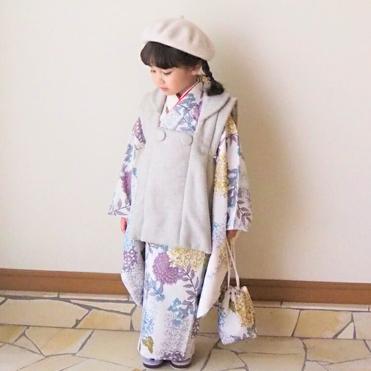 【レンタル】七五三 ひよこ商店 三歳用被布コート9点セット レトロ 大正浪漫 着物 被布コート ベレー帽 重ね衿 長襦袢 巾着 草履 足袋 三歳 三才 3才 3...