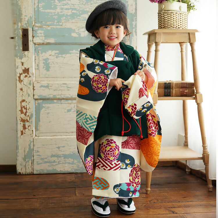 【レンタル】ひよこ商店 七五三 三歳用被布コート9点セット レトロ 大正浪漫 着物 被布コート ベレー帽 重ね衿 長襦袢 巾着 草履 足袋 三歳 三才 3才 3...
