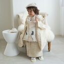 【レンタル】【ひよこ商店 kids 七五三 着物 3歳 男の子 ベレー帽つき被布フルセット エクリュベージュ吉祥鶴×ベージュ金彩】人気着物ブランドの七五三お祝い...