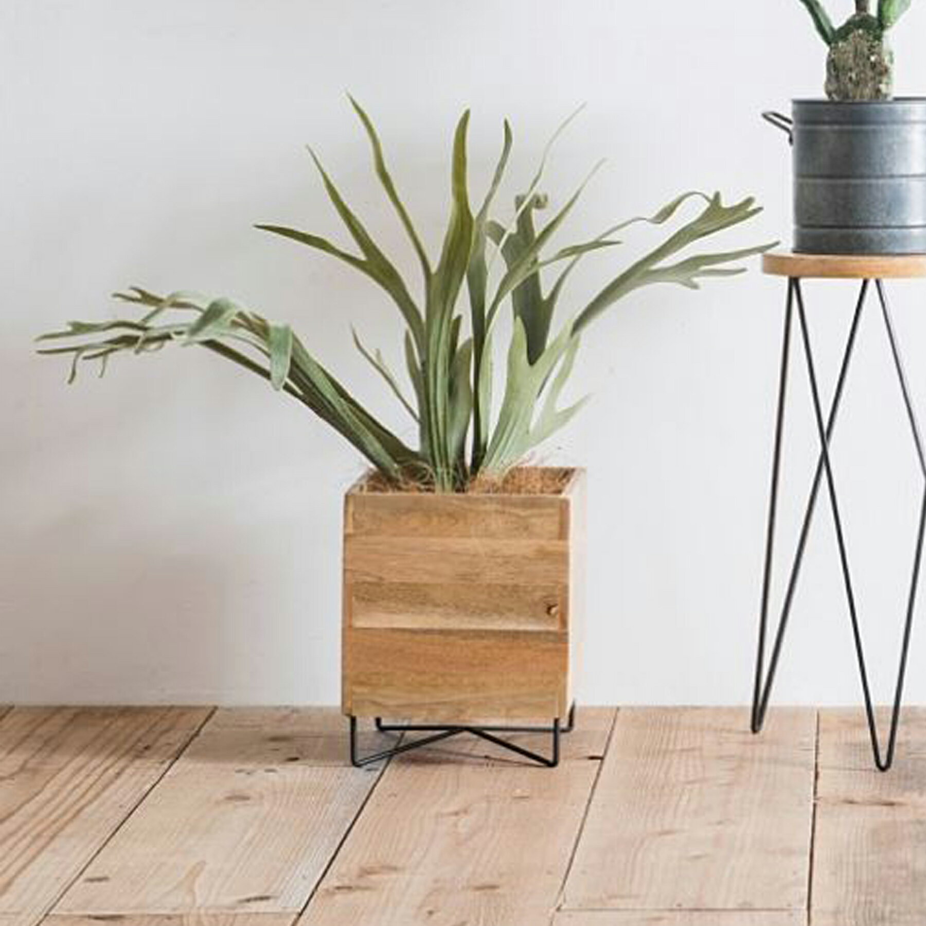 キューブポットスタンドコンビ　鉢カバー　6号鉢収納可能　ウッド　四角　スクエア　木製　植木鉢　ガ..