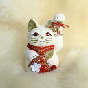 【ニコアンティーク×ご縁猫 招き猫 梅(うめ)】 4号 白 左手 日本製 陶器 置物 オブジェ 幸運 開運 招福 商売繁盛 千客万来 風水 職人 ブランド ハン...