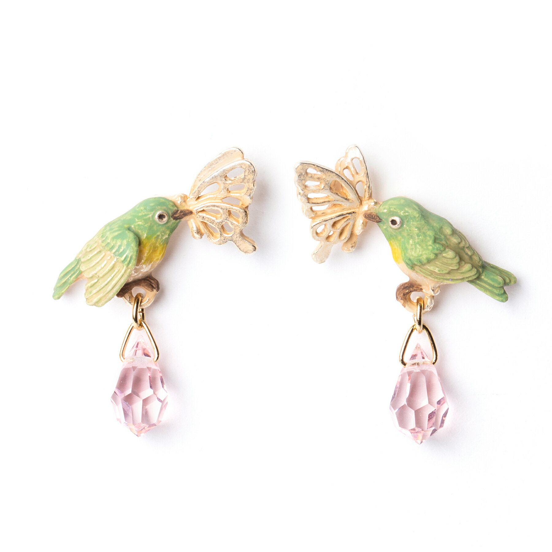 【5個までメール便可能】ピアス レディース 両耳 ギフト プレゼントアクセサリー パルナートポック フリーサイズ 日本製 鳥 黄緑系 女性 ladies グリー...