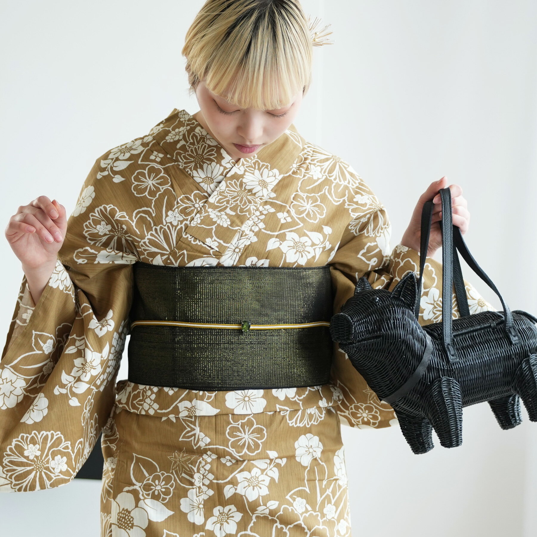 2026再入荷【utatane 高級変わり織 浴衣 単品｜珈琲ミルクの古典花（フリーサイズ）】国産生地・国内染色｜希少図案を現代に復刻｜浴衣（ゆかた）