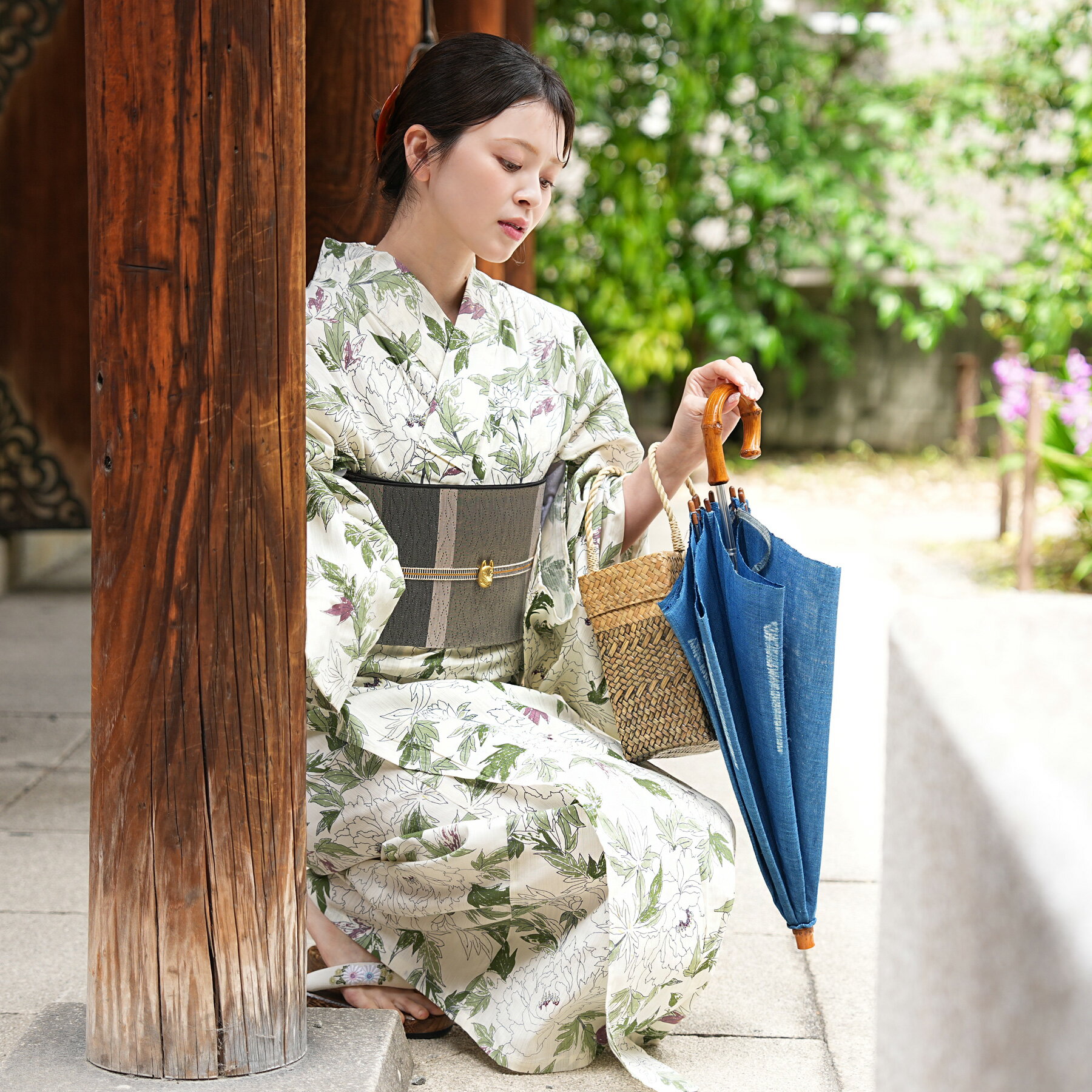 Other - 2026新作【utatane 浴衣 単品 高級変わり織｜オフホワイトに広がるグリーンの芍薬（フリーサイズ）】国産生地・国内染色｜希少図案を現代に復刻｜浴衣（ゆかた）