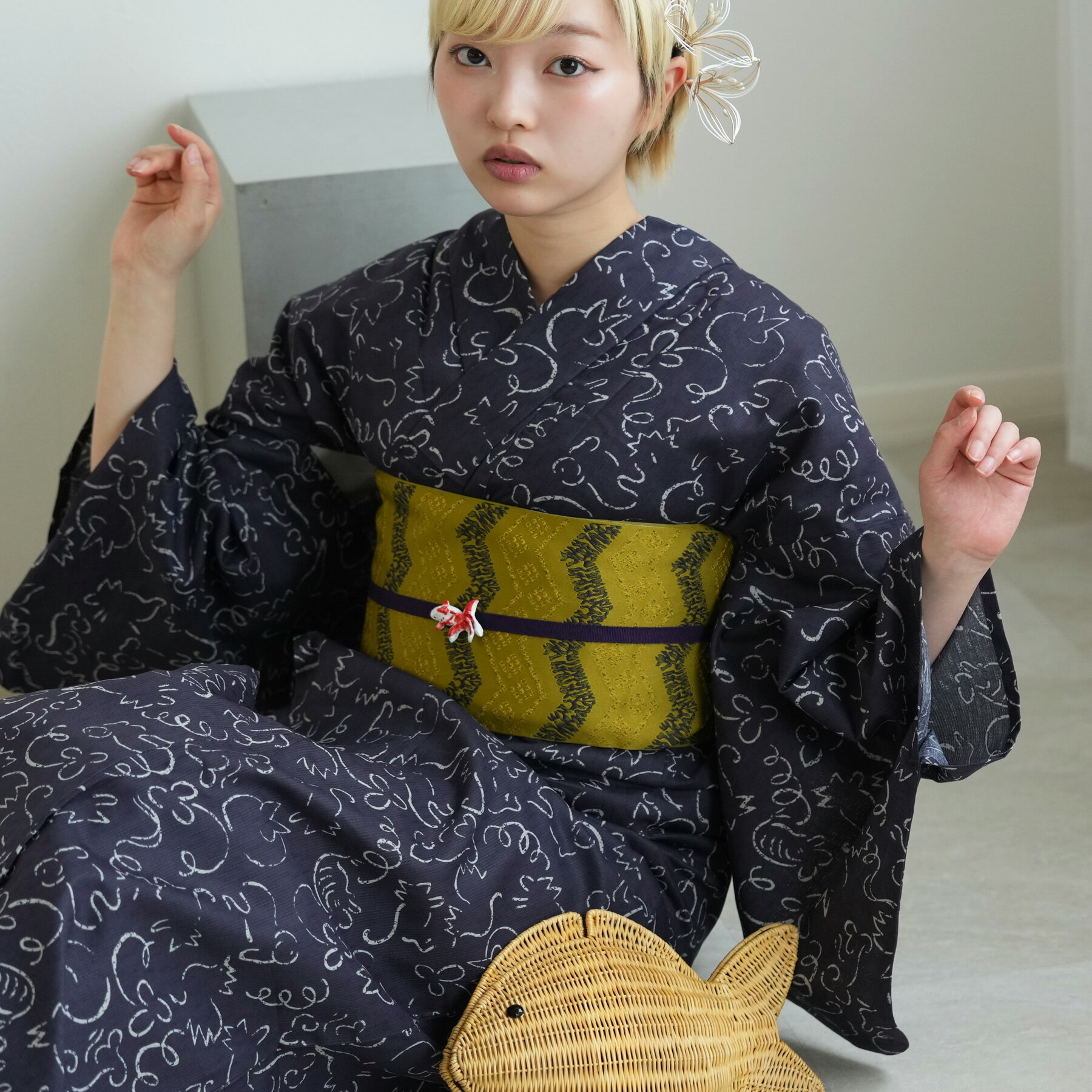 Rakuten - 2026新作【ニコアンティーク 浴衣 単品 高級変わり織｜紺地に干支（フリーサイズ）】国産生地・国内染色｜独創的アーカイブ復刻｜個性派レトロ｜浴衣（ゆかた）