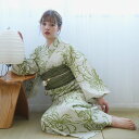 【20%OFF】【utatane×注染工房 日本製小幅生地使用 浴衣3点セット 等間しじらグリーン糸菊】特選シリーズ 注染 本染め にじみ 手染め ぼかし フリーサイズ 浴衣セット(ゆかた・帯・下駄)ですぐお出かけ 日本製 国産 手縫い併用国内縫製 奈良の職人さんの手染め ブランド