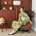 【utatane×注染工房 日本製小幅生地使用 浴衣3点セット 等間しじら 草色に露芝小菊】特選シリーズ 注染 本染め にじみ 手染め ぼかし フリーサイズ 浴...