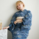 【utatane×注染工房 日本製小幅生地使用 浴衣3点セット 赤坂紬 青藍に黄色ときなりの鳥獣戯画】特選シリーズ 注染 本染め にじみ 手染め ぼかし フリー...