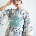 【ひよこ商店 高級変わり織 浴衣3点セット きなりに青藤色の連なる小菊】 人気着物ブランドの昭和レトロくすみカラー コットン100% フリーサイズ 浴衣セット(ゆかた・帯・下駄)ですぐお出かけ ニュアンスカラーレトロ 上質 国産生地 国内染色