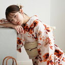 【ニコアンティーク 高級変わり織 浴衣3点セット マンダリンガーネットの花】みんなと違う浴衣を着よう!個性派きものブランドNicoAntiqueの2025年新作 フリーサイズ 浴衣セット(ゆかた・帯・下駄)ですぐお出かけ レトロ 国産生地 国内染色