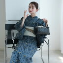 【utatane 高級変わり織 浴衣3点セット ローケツ染め風 鉄紺に鎖縞】 浴衣セット(ゆかた・帯・下駄)ですぐお出かけ 上質 うたたね