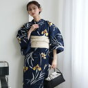 【ニコアンティーク セパレート高級変わり織 二部式浴衣3点セット 紺地に菖蒲とつばめ】みんなと違う浴衣を着よう!個性派きものブランドNicoAntiqueの2025年新作 フリーサイズ 浴衣セット(ゆかた上下・帯・下駄) 大正浪漫 レトロ 国産生地 国内染色