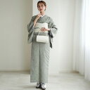 【utatane 日本製生地 ファブリック着物+帯 2点セット ジャガードペイズリー グリーン】袷着物 小袋帯 半幅帯 セット 七五三 ママ 母 フリーサイズ レディース 女性家族撮影 記念写真 ファミリーフォト 国産生地 秋 冬 お洒落着 カジュアル お仕立て上がり