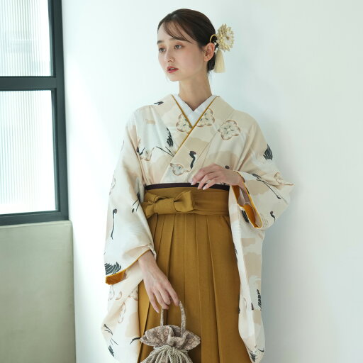【ひよこ商店 袴 2点セット エクリュベージュ吉祥鶴】二尺袖着物 はかま 着物セット 販売 卒業式 大学生 専門学生 レディース 女性 大人 袴91cm(身長153-158cm)重ね衿縫い付済 【ひよこ商店 袴 2点セット エクリュベージュ吉祥鶴】二尺袖着物 はかま 着物セット 販売 卒業式 大学生 専門学生 レディース 女性 大人 袴91cm(身長153-158cm)重ね衿縫い付済