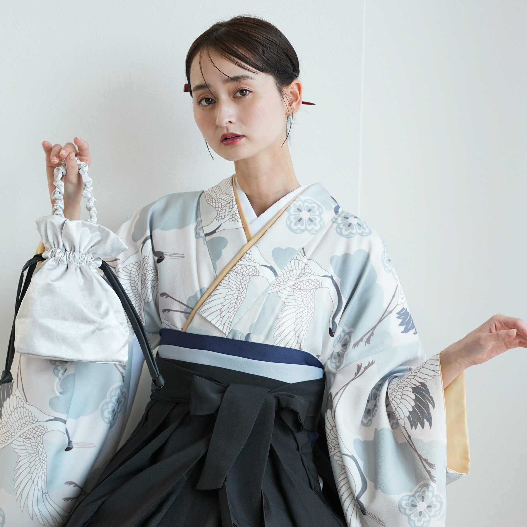 【ひよこ商店 袴 2点セット ミント吉祥鶴】二尺袖着物 はかま 着物セット 販売 卒業式 大学生 専門学生..