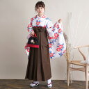 【中古】【リサイクル着物】2尺袖着物 袴 2点セット 袴91cm(身長153-158cm) 袴セット 卒業式 国内染色 大学生 着物 花柄 女性 白系 レディー...