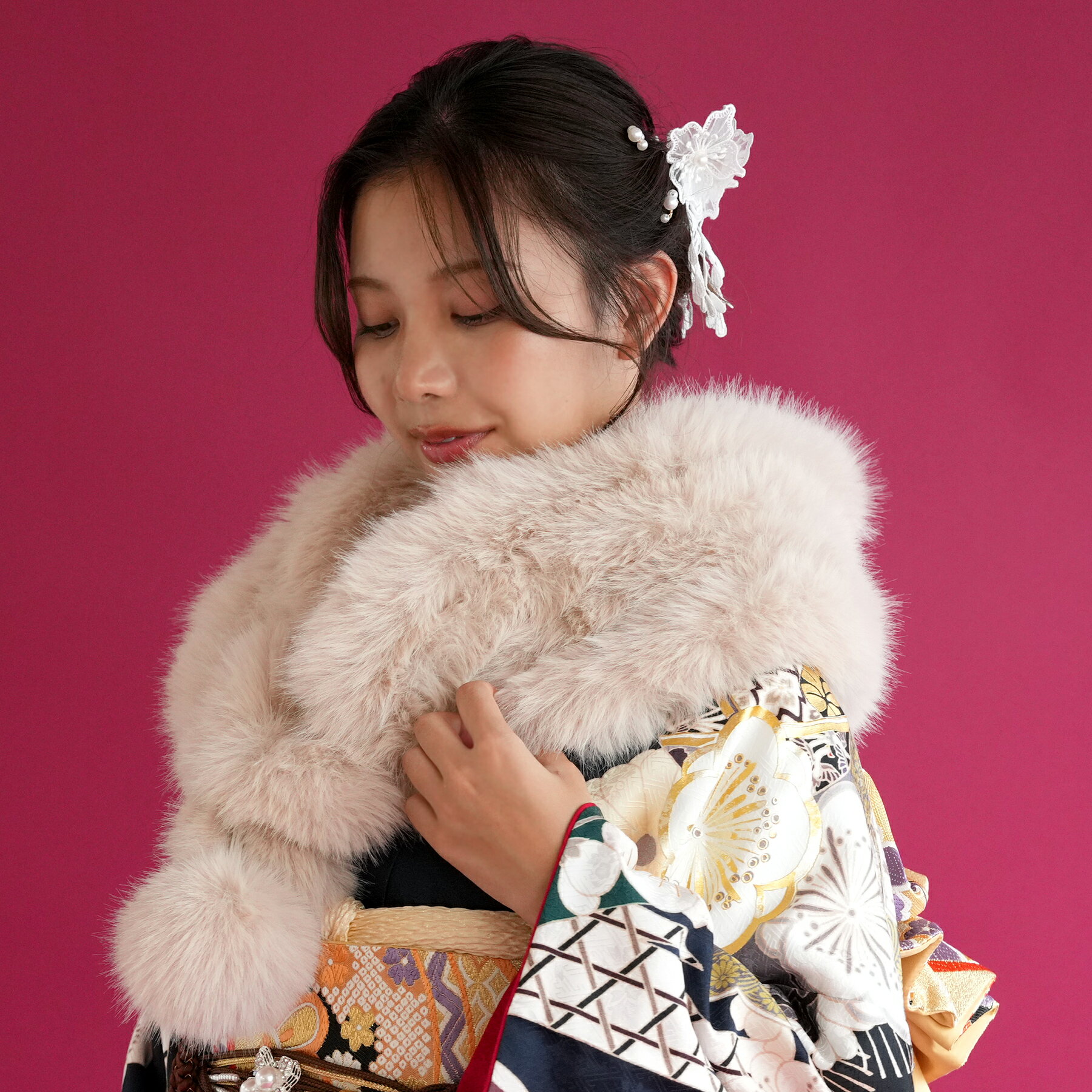 【10%OFF】【成人式振袖ショール フェイクフォックスファー 選べる8色】フェイクFOXファー エコファー マフラー 首巻き 襟巻き ホワイト ブラック グレ...