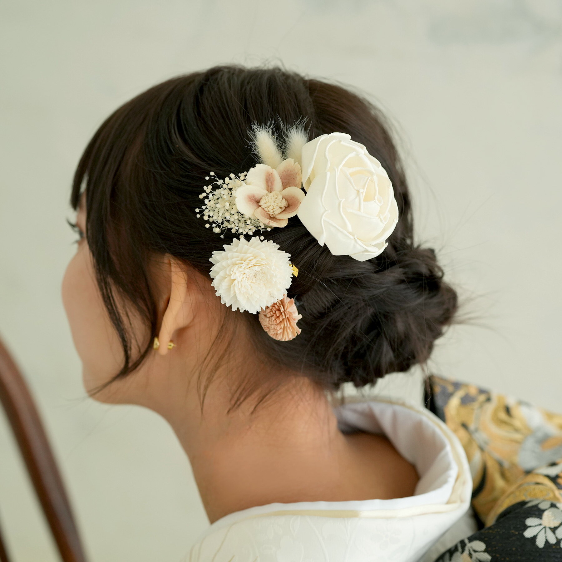 【髪飾り Uピン6点セット ドライフラワー】 ヘアアクセ ナチュラル 小花 かすみそう レトロ くすみカラ..