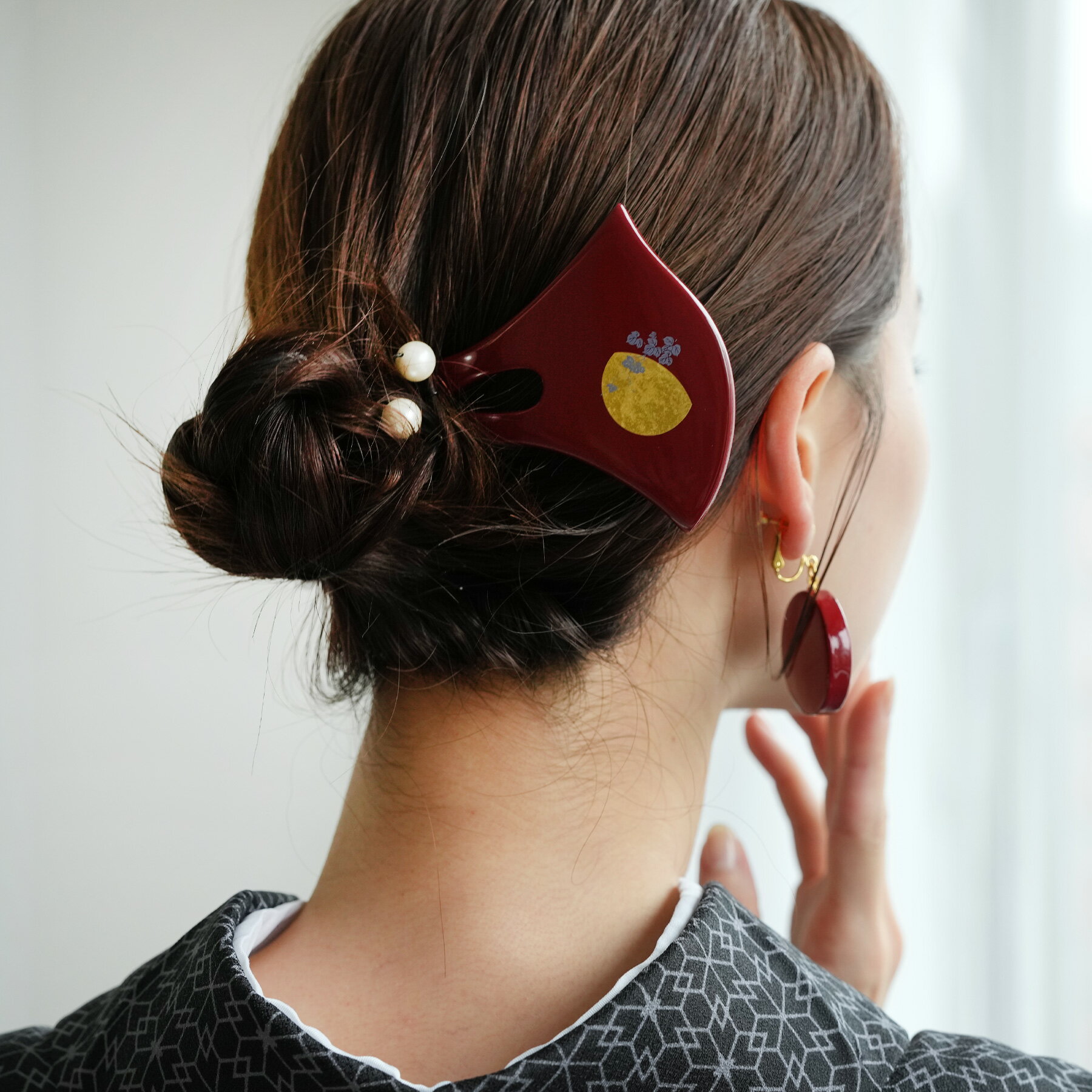 バチ型扇形簪髪飾り和装和服ヘアアク...