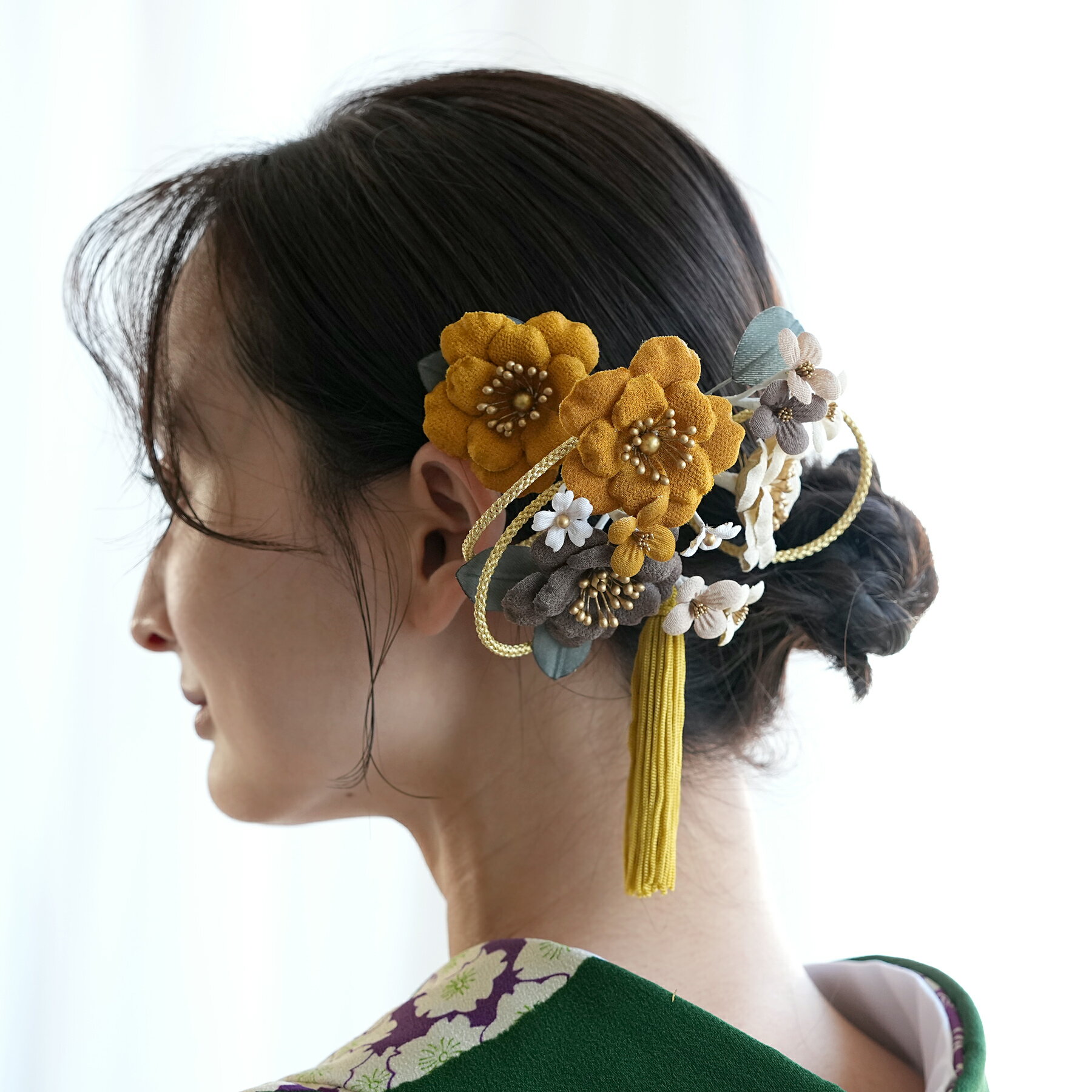 【髪飾り 大正レトロ梅＆タッセル コームUピン2点セット】 ヘアアクセ 大正ロマン レトロ アンティークカラー 振袖 袴 成人式 卒業式 前撮り ヘアメ ヘアアレンジ 日本製 国産