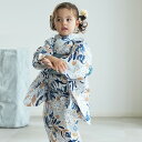 【ニコアンティーク kids 高級変わり織 子供浴衣3点セット 女の子 フロスティブルーの花】 個性派きものブランドNicoAntiqueの新作 こども浴衣セット ( ゆかた・帯・下駄 ) 3歳 4歳 5歳 6歳 7歳 8歳 9歳 10歳 レトロ キッズ 国産生地 国内染色