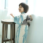 【utatane×注染工房 kids 日本製小幅生地使用 子供浴衣3点セット 男の子 先染めベージュにミントの麻の葉】特選注染 本染め にじみ 手染め こども浴衣セット（ゆかた・帯・下駄）3歳 4歳 5歳 6歳 7歳 8歳 9歳 10歳 キッズ 日本製 国産 手縫い併用国内縫製