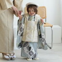 【ひよこ商店 kids 七五三 着物 3歳 男の子 ベレー帽つき被布フルセット ベージュ金彩×ミント七宝】人気着物ブランドの七五三お祝い着セット(被布コート・着物・重ね衿・長襦袢・半衿・信玄袋・雪駄・ベレー帽・足袋)レトロ 大正浪漫 3歳男子 子供 キッズ