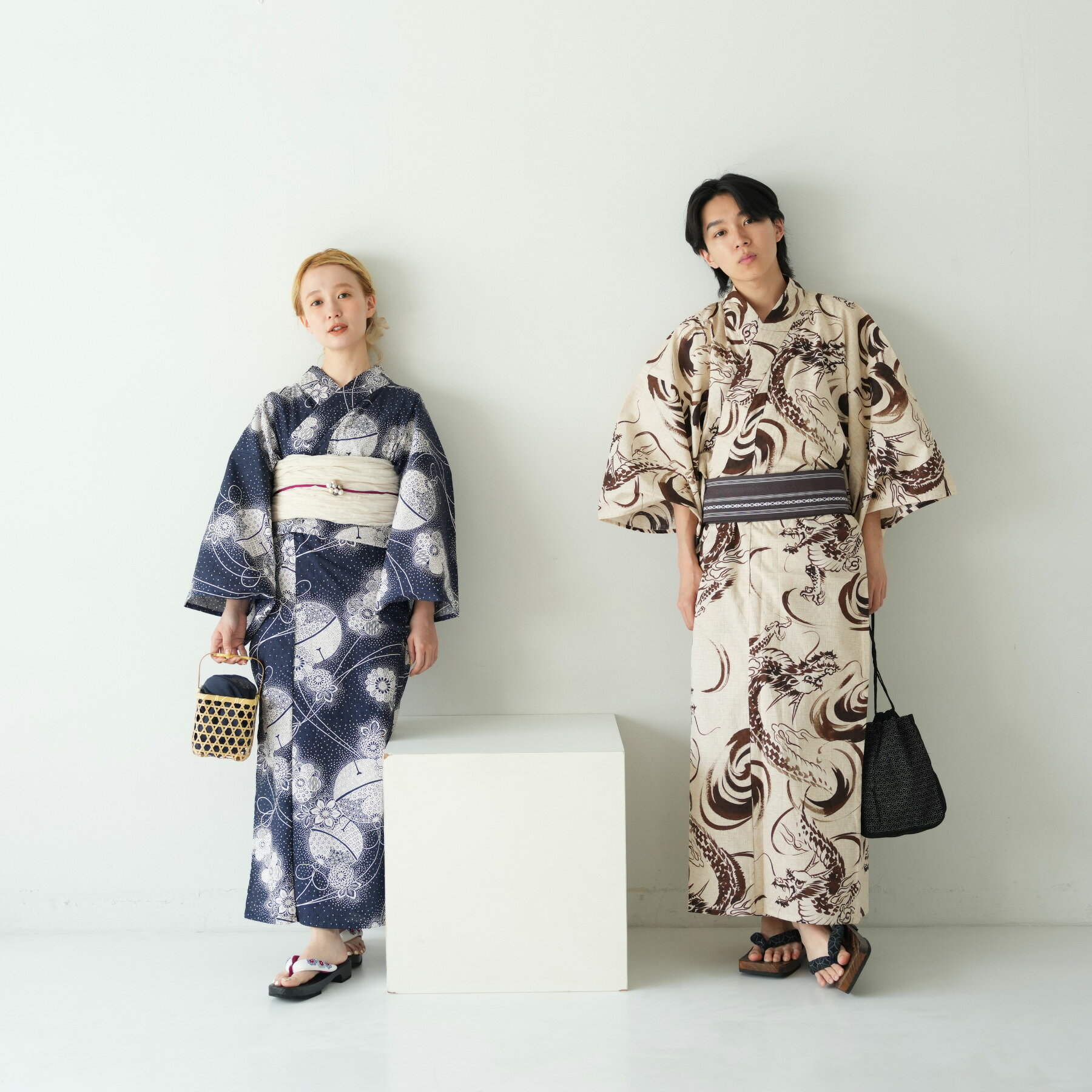 【ニコアンティーク 高級変わり織 メンズ 浴衣3点セット 砂色にぼかし焦げ茶の龍】男 紳士 男性 みんなと違う浴衣を着よう!個性派きものブランドNicoAnti...